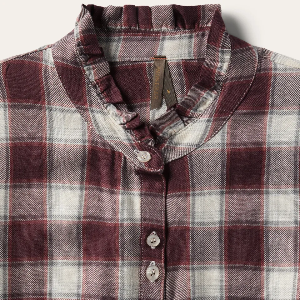 New Stetson Gaucho Plaid Prairie Shirt Dress Wine