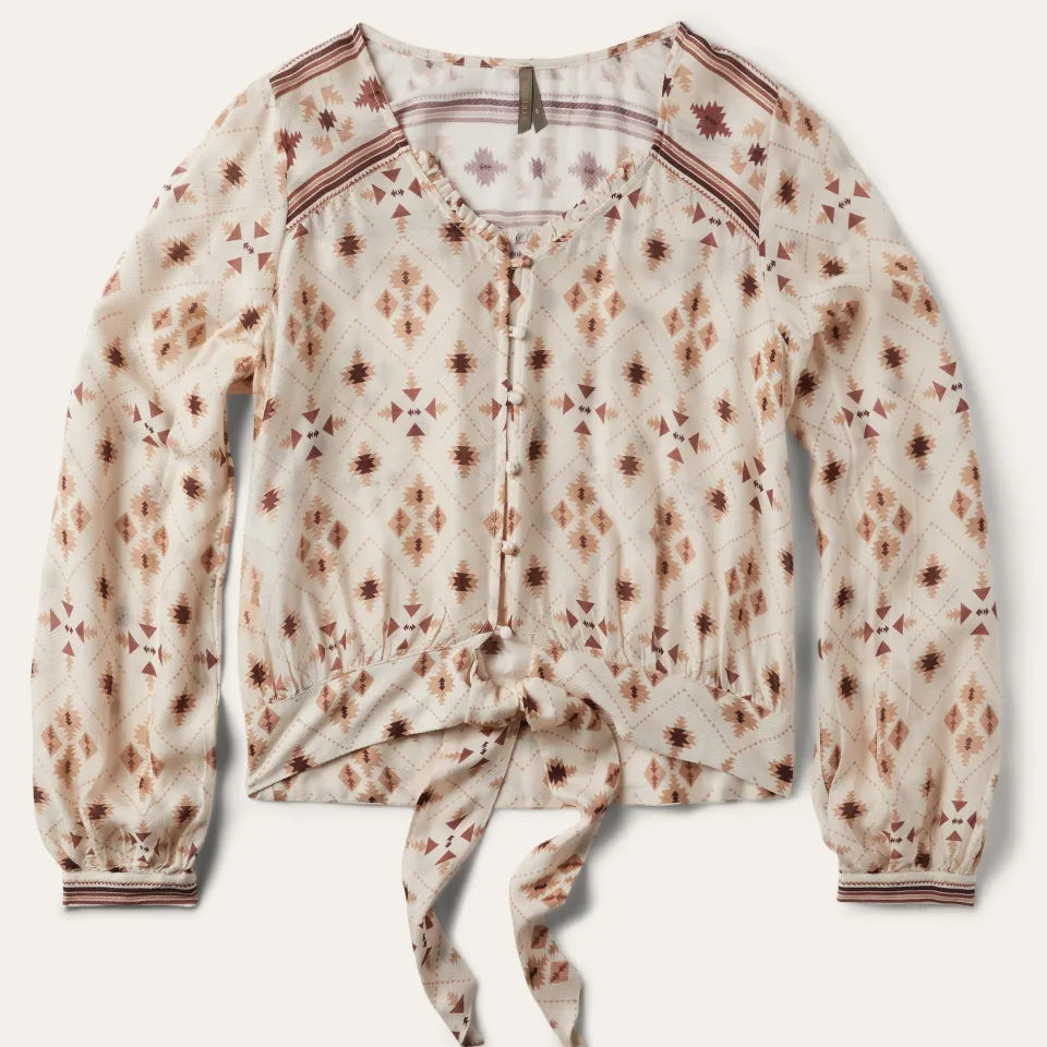 Stetson Gaucho Print Herringbone Blouse White