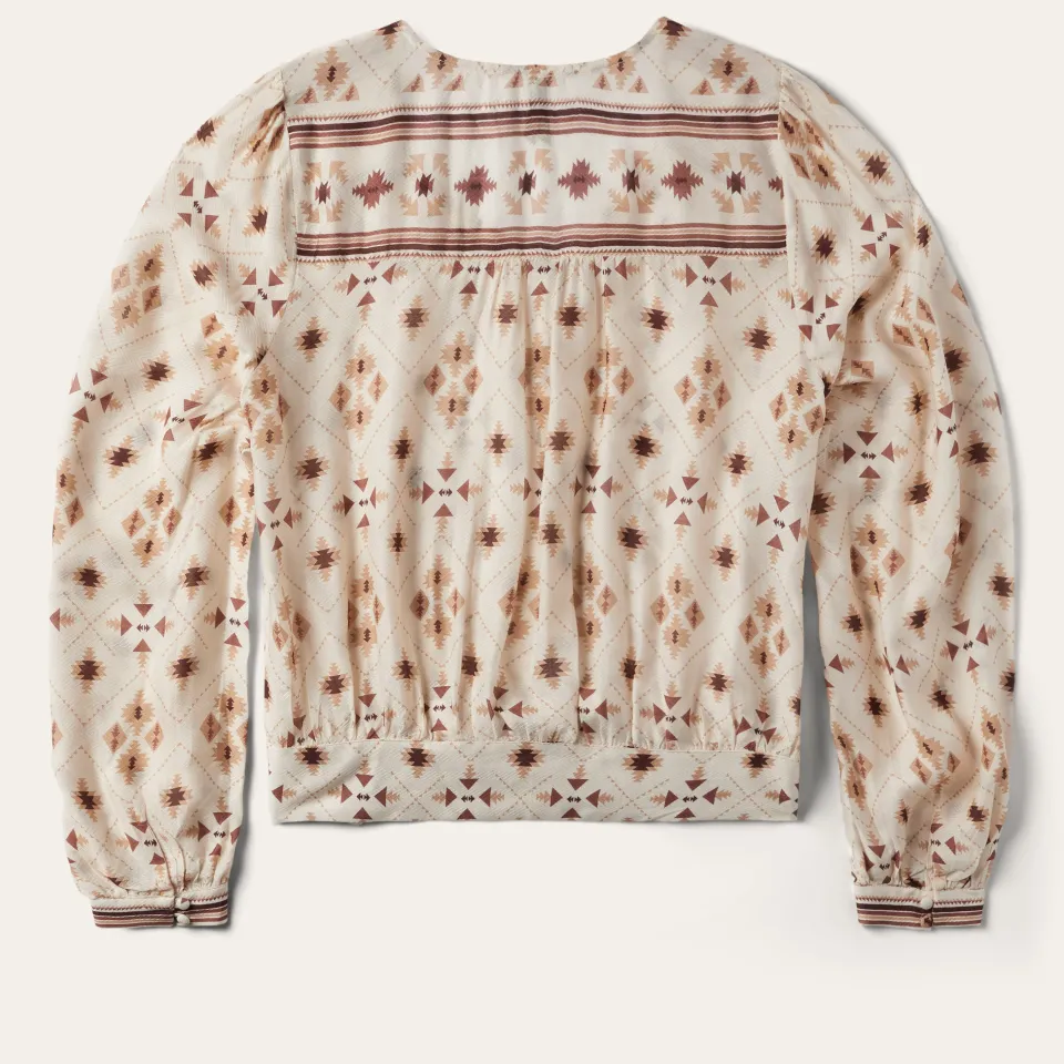 Stetson Gaucho Print Herringbone Blouse White