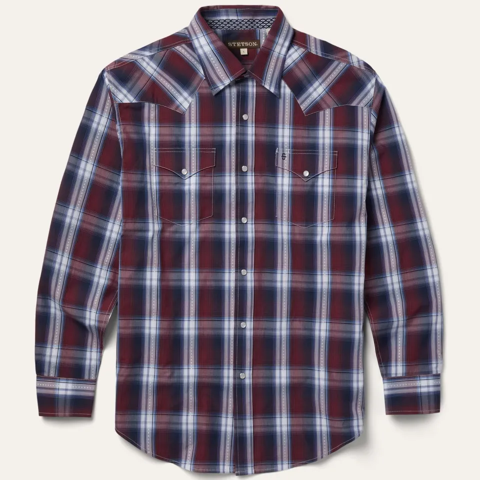 New Stetson Good Luck Plaid Western Shirt Wine