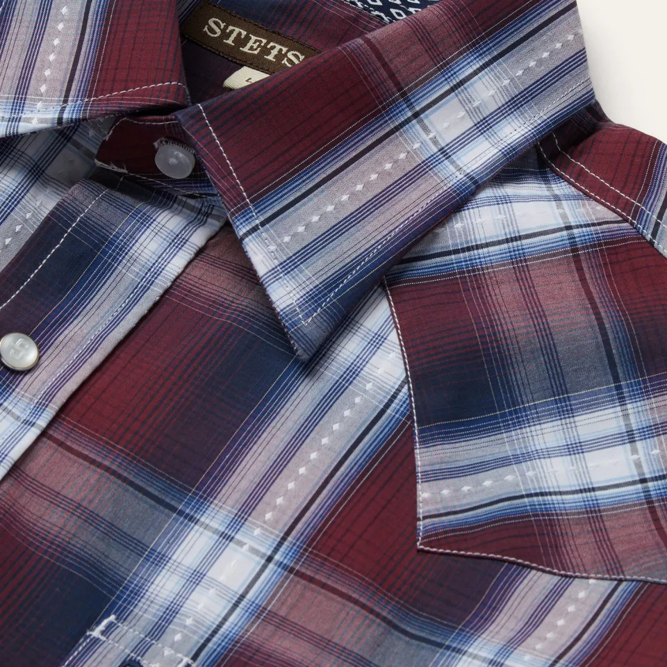 New Stetson Good Luck Plaid Western Shirt Wine