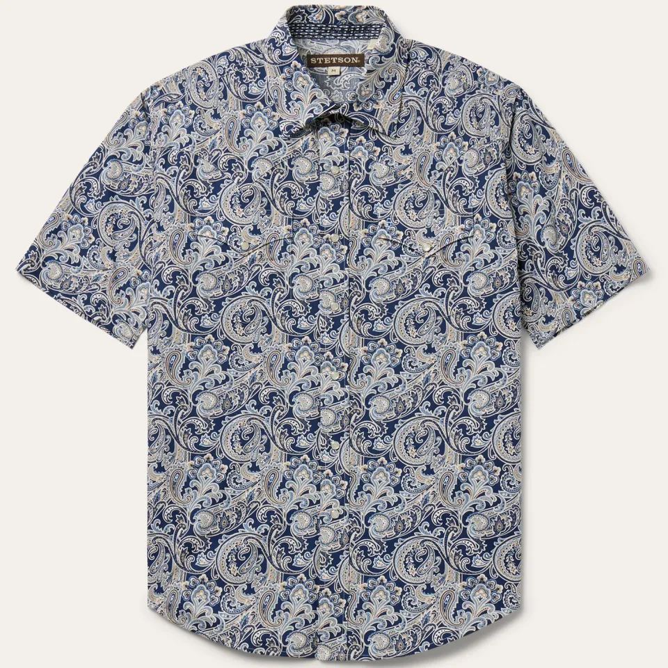 Online Stetson Greenspring Paisley Short Sleeve Western Shirt Blue