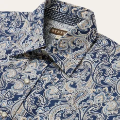 Sale Stetson Greenspring Paisley Short Sleeve Western Shirt Blue