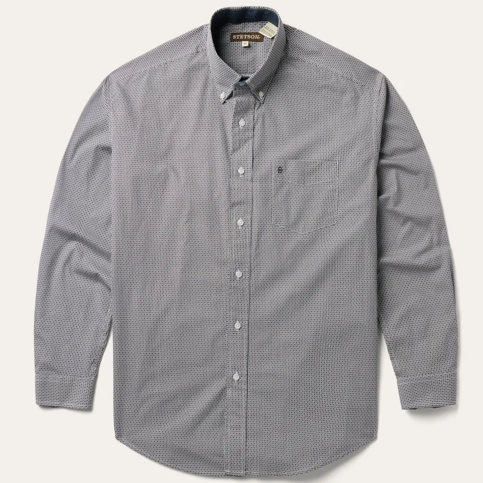 Clearance Stetson Geo Print Button Front Shirt Grey