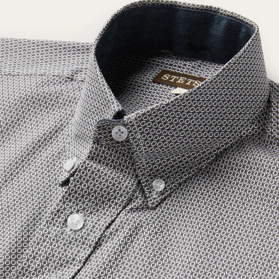 Clearance Stetson Geo Print Button Front Shirt Grey