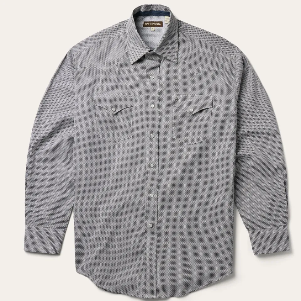 Hot Stetson Geo Print Western Shirt Grey