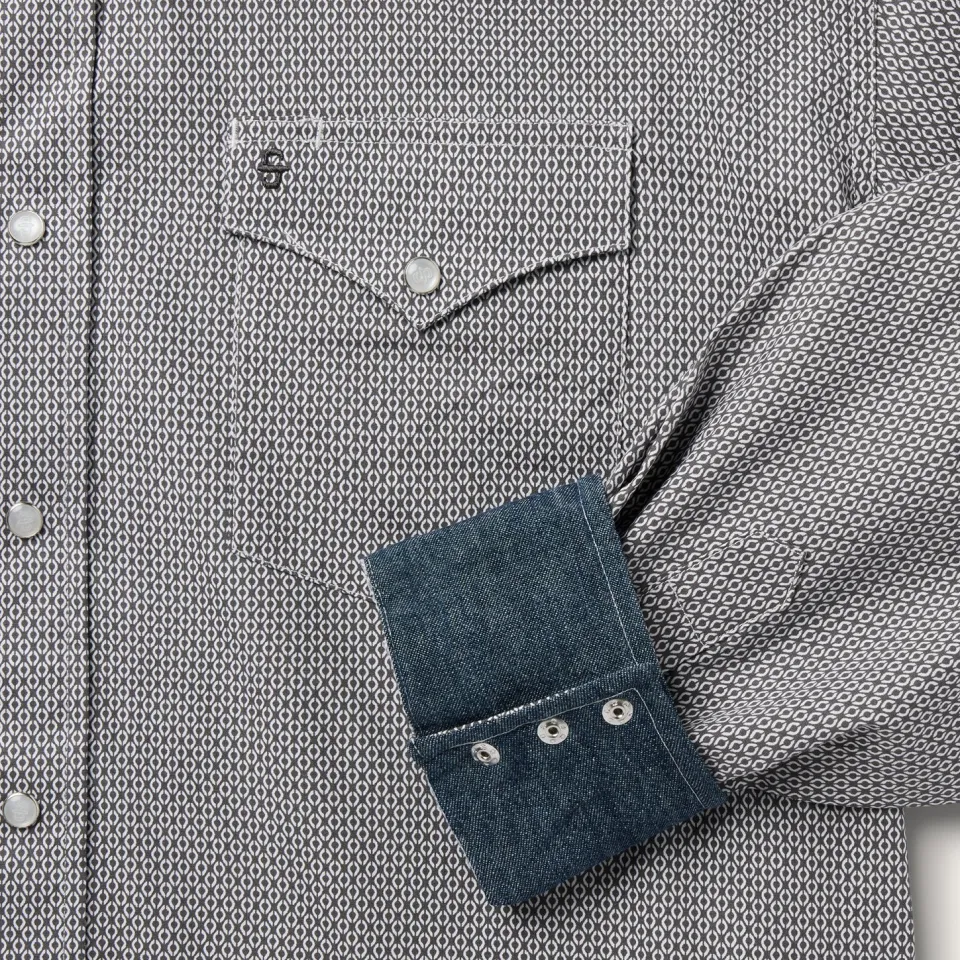 Hot Stetson Geo Print Western Shirt Grey