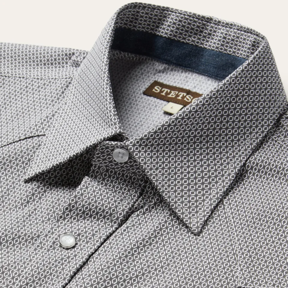 Sale Stetson Geo Print Western Shirt Grey