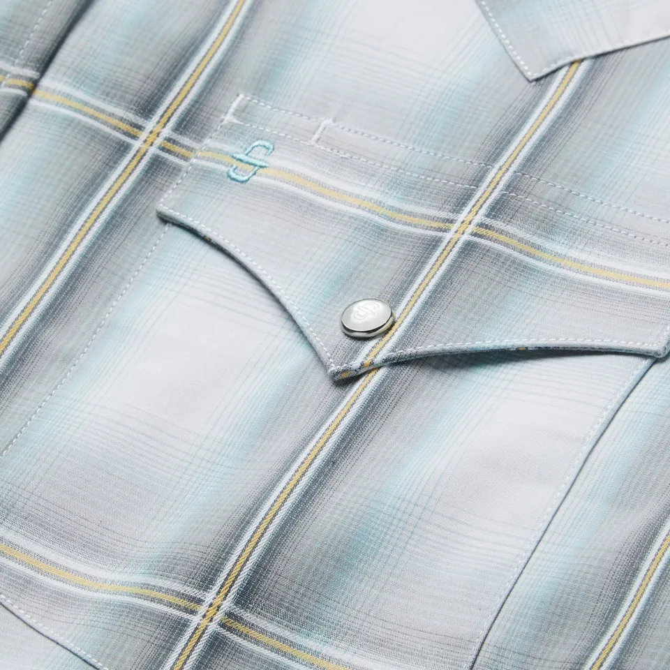 Best Stetson Sky Ombre Plaid Western Shirt Grey