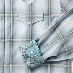 Best Stetson Sky Ombre Plaid Western Shirt Grey