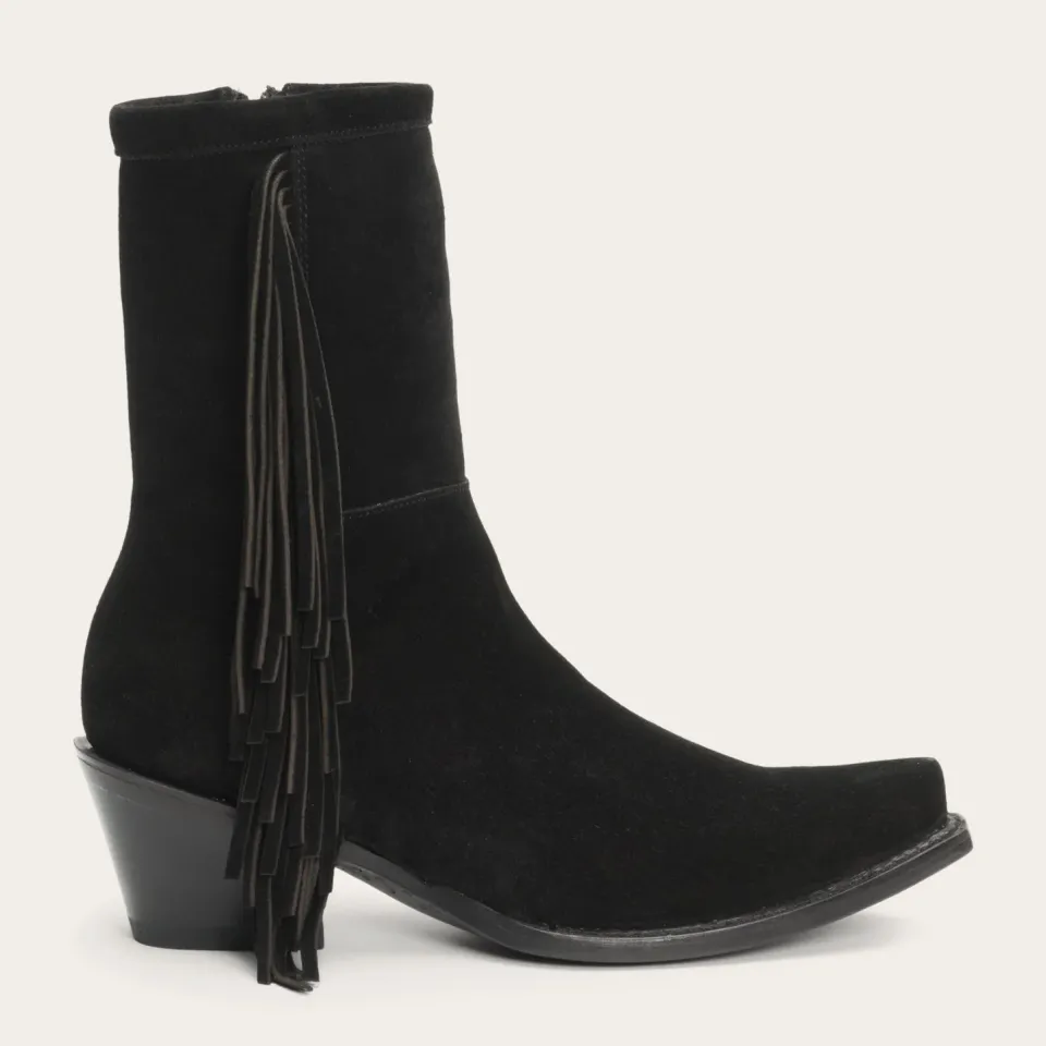 Discount Stetson Halle Suede Fringe Side Zip Boot Black