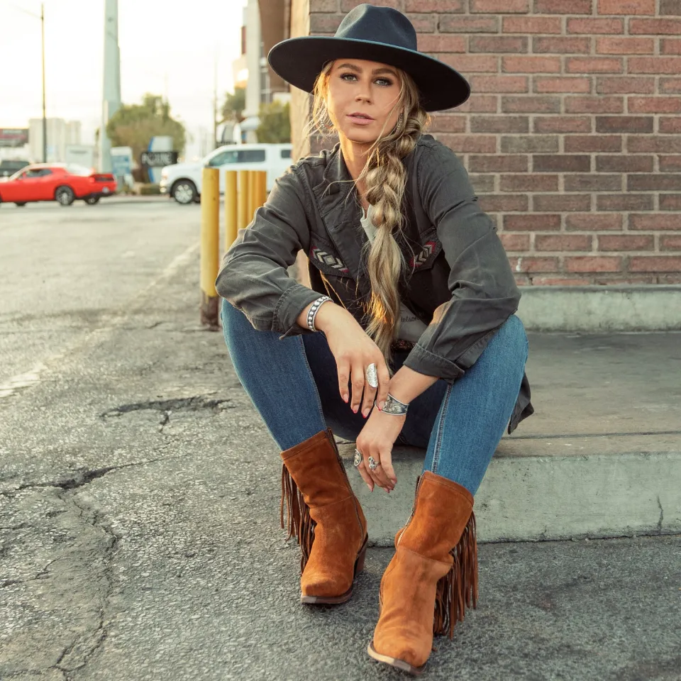 Online Stetson Halle Suede Fringe Side Zip Boot Brown