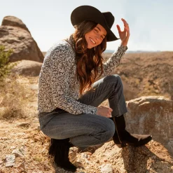 Stetson Halle Suede Fringe Side Zip Boot Black