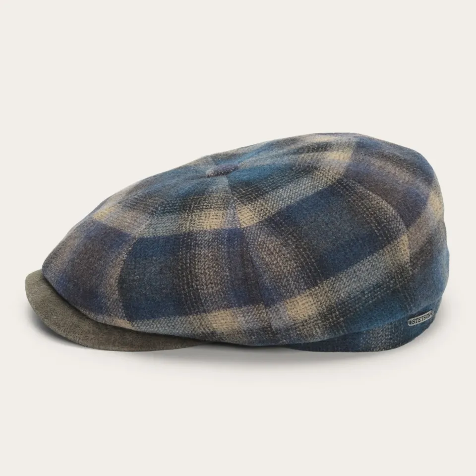 Online Stetson Hatteras Virgin Wool Cap Blue/Beige Check