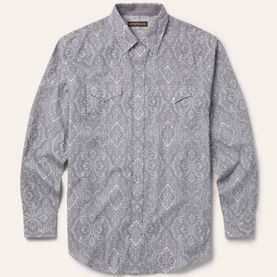 Best Stetson Highland Paisley Snap-Front Shirt Grey