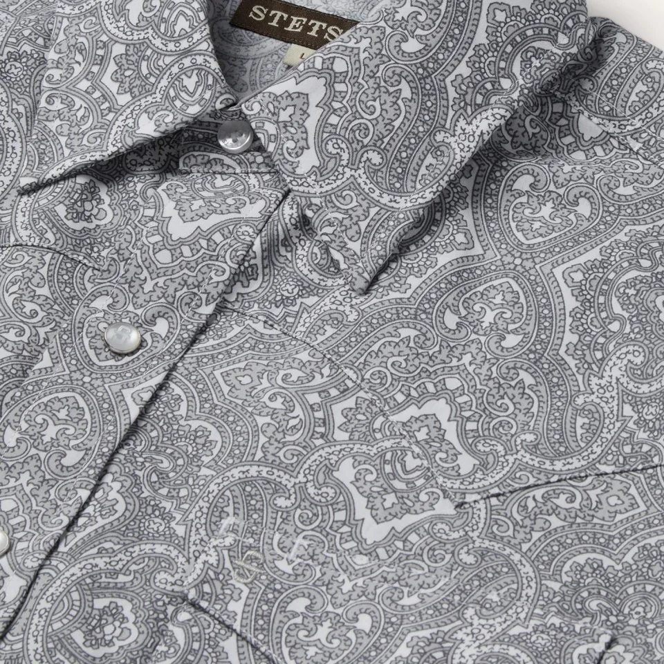 Best Stetson Highland Paisley Snap-Front Shirt Grey