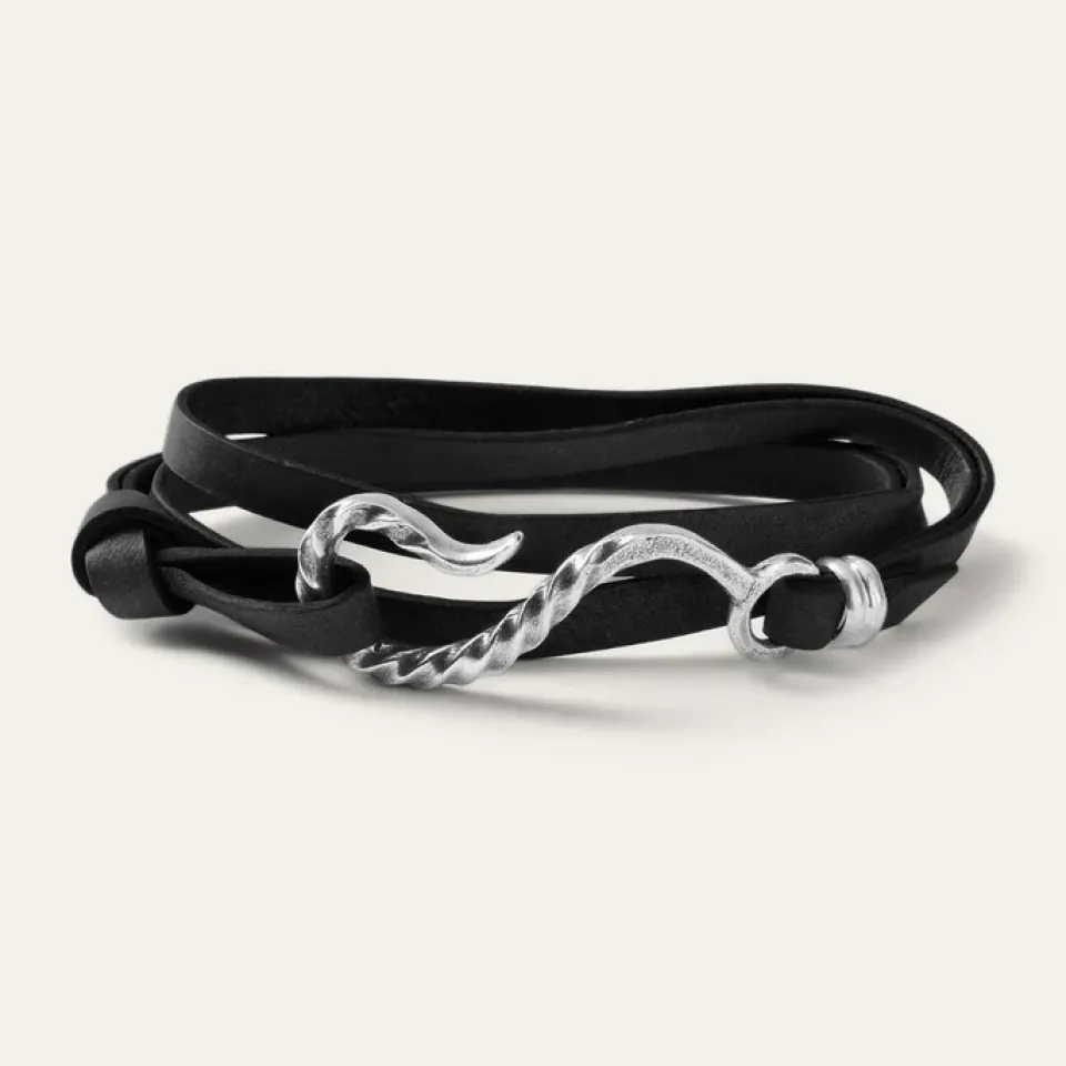 Stetson Hook Leather Bracelet Black Leather
