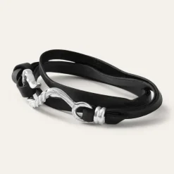 Stetson Hook Leather Bracelet Black Leather