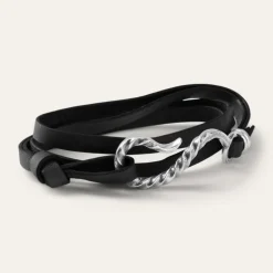 Stetson Hook Leather Bracelet Black Leather