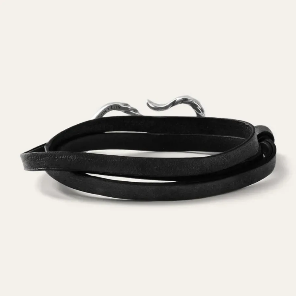 Stetson Hook Leather Bracelet Black Leather