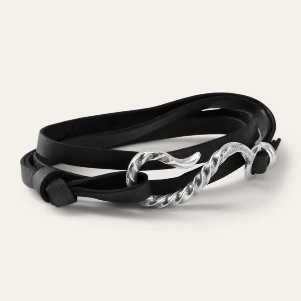Outlet Stetson Hook Leather Bracelet Black Leather
