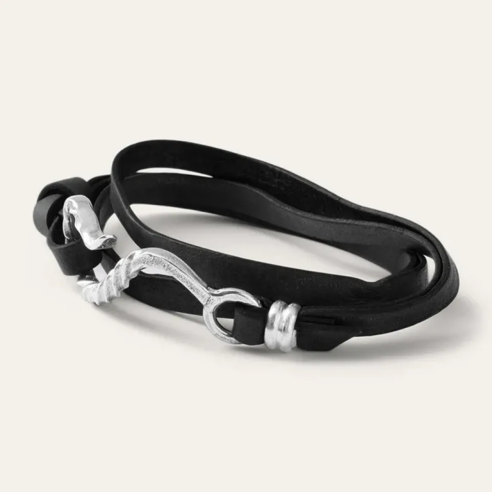 Clearance Stetson Hook Leather Bracelet Black Leather