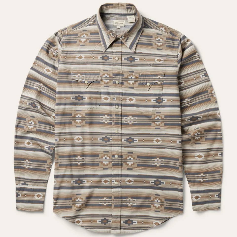 Discount Stetson Horizontal Aztec Print Western Shirt Brown