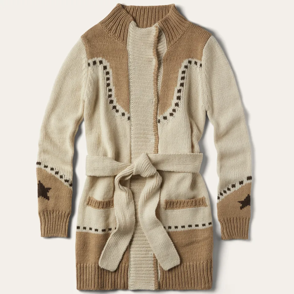 Outlet Stetson Horseshoe Star Belted Cardigan White