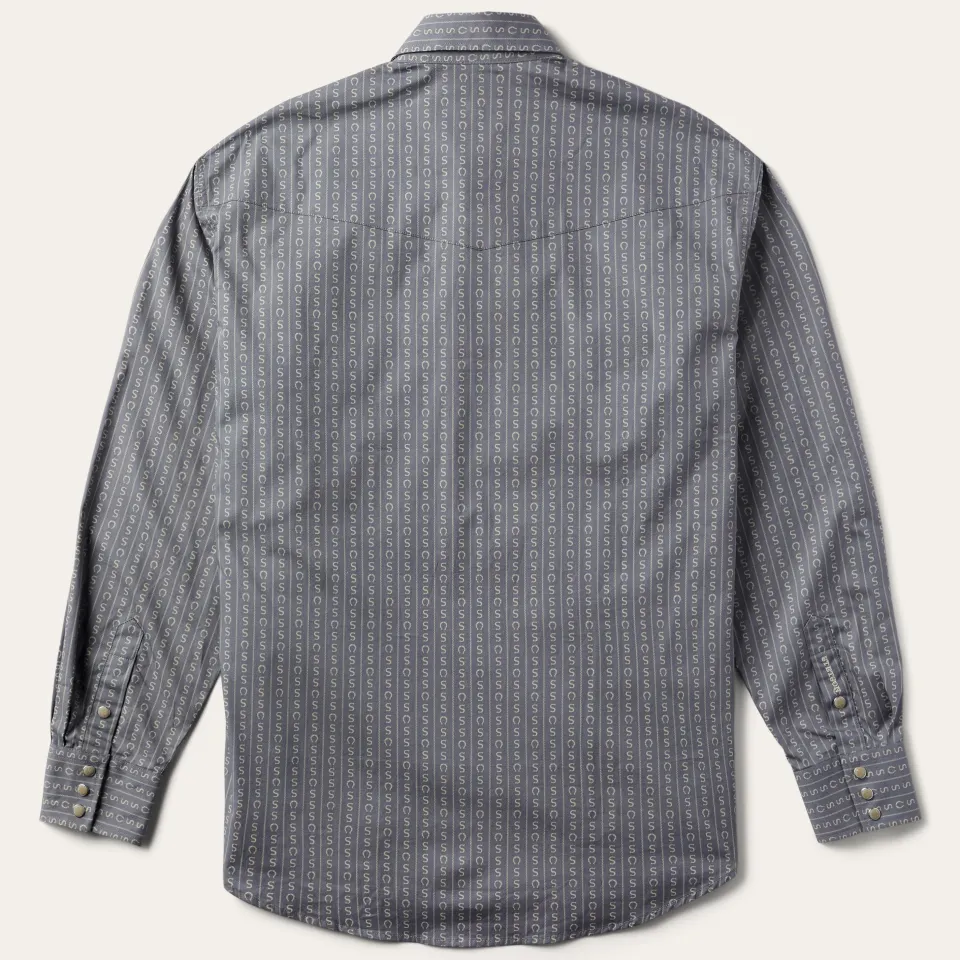 Best Stetson Horseshoe Stripe Print Shirt Grey
