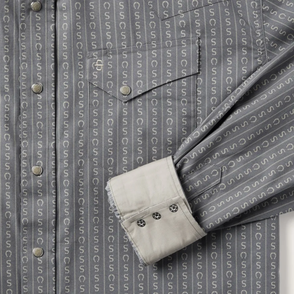 Best Stetson Horseshoe Stripe Print Shirt Grey