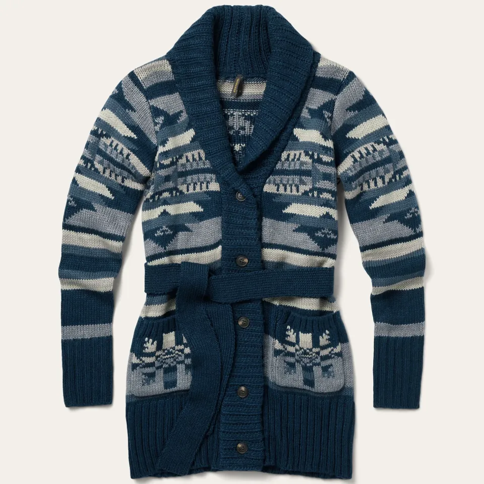 New Stetson Indigo Aztec Belted Cardigan Blue