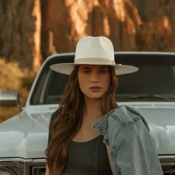 Sale Stetson JW Marshall Straw Flat Brim Hat Natural