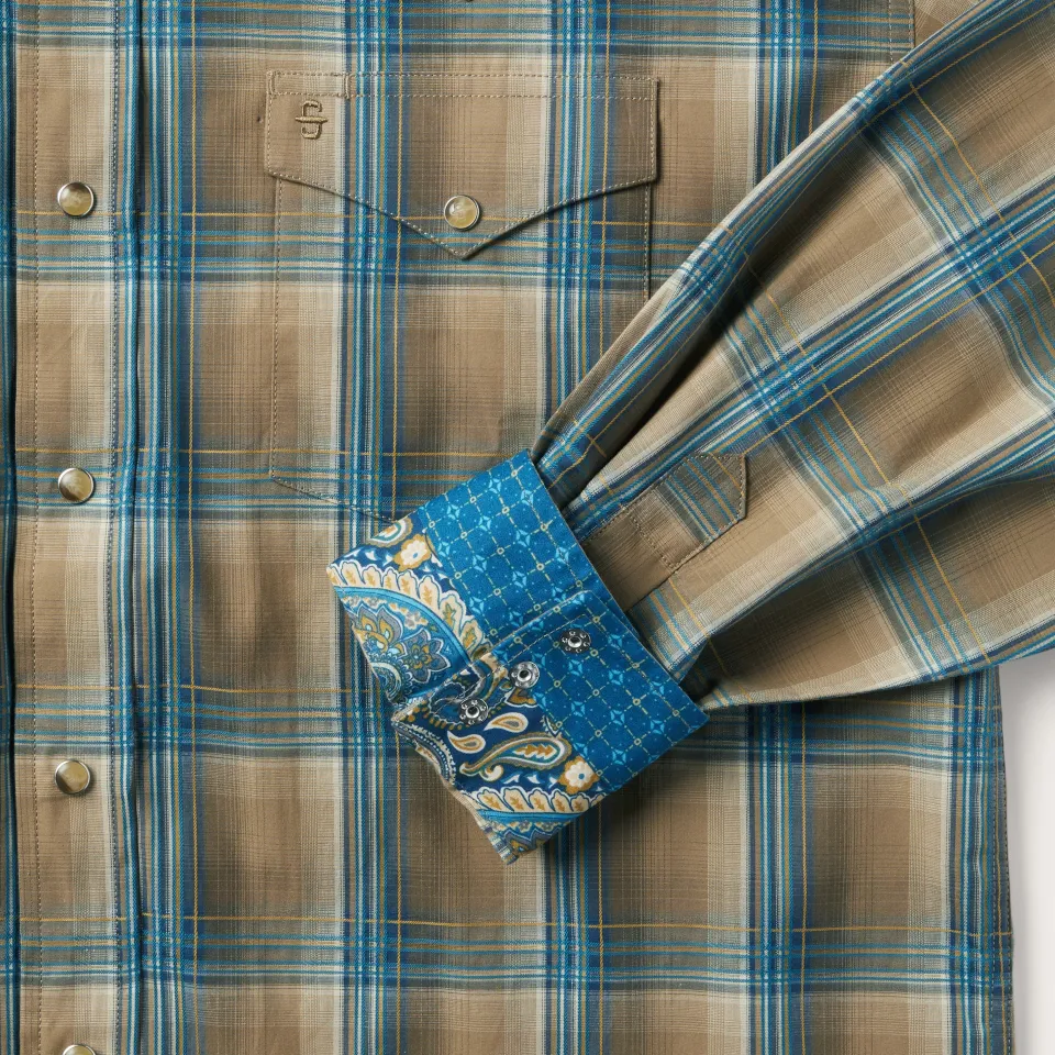 New Stetson Khaki Ombre Plaid Shirt Brown