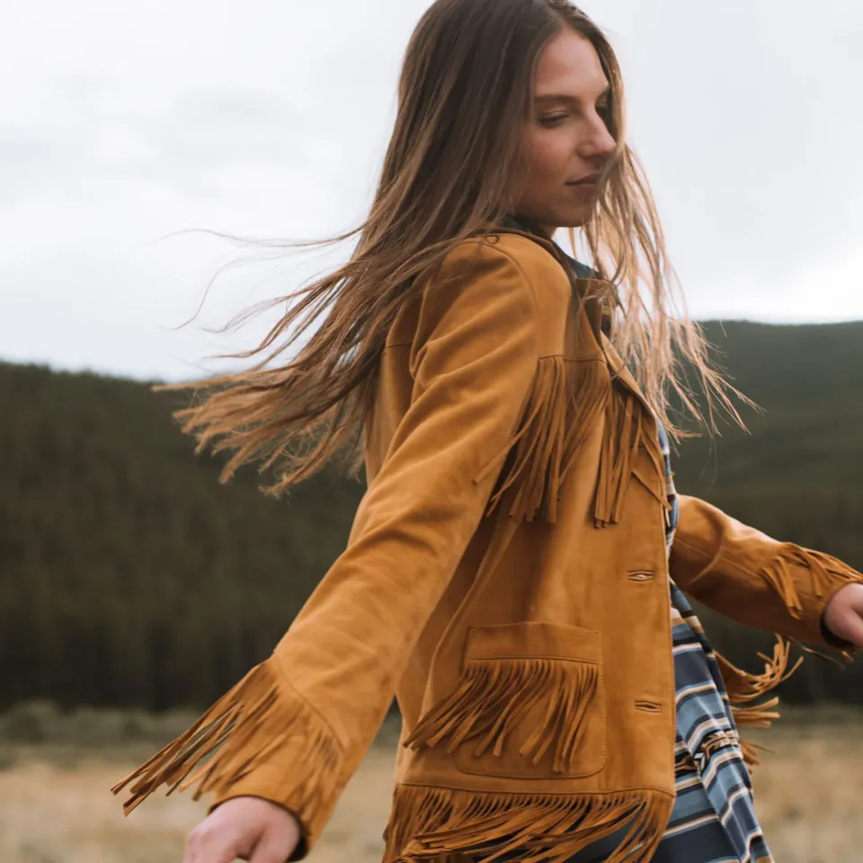 New Stetson Lamb Suede Fringed Jacket Brown