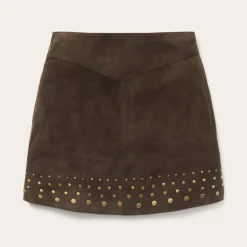 Hot Stetson Lamb Suede Skirt with Nailheads Brown