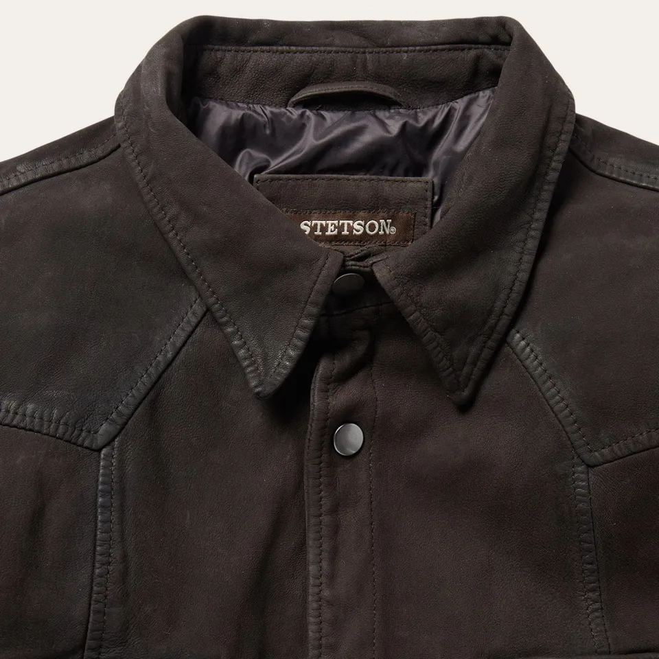 New Stetson Leather Western Shirt Jacket Brown