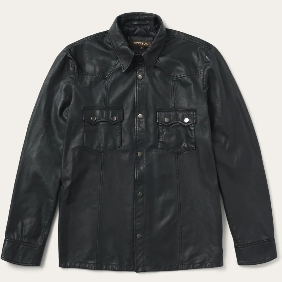 Online Stetson Leather Western Shirt Jacket Black