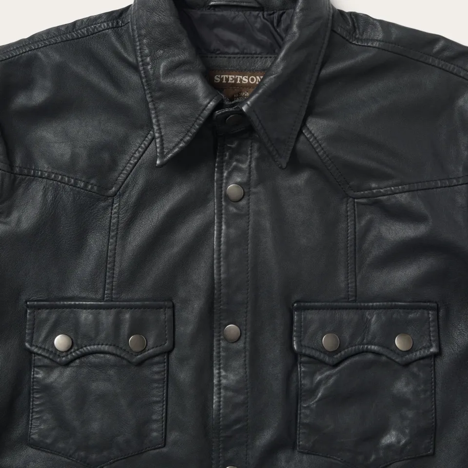Online Stetson Leather Western Shirt Jacket Black