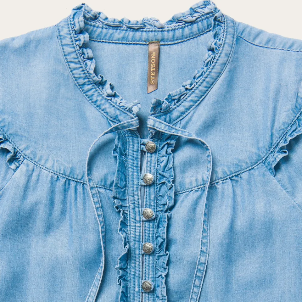 Clearance Stetson Lightweight Denim Peasant Blouse Blue