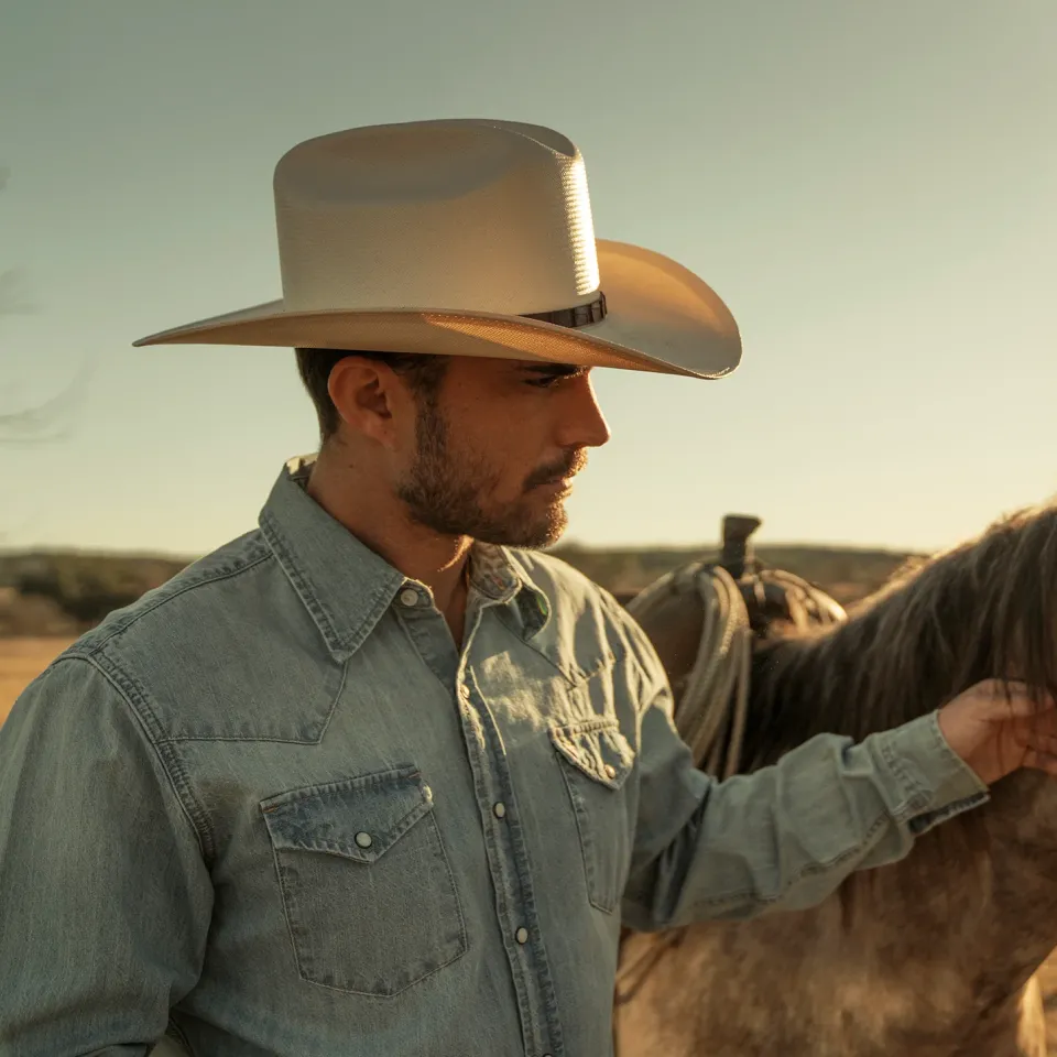 Sale Stetson Long-Sleeved Denim Shirt Blue