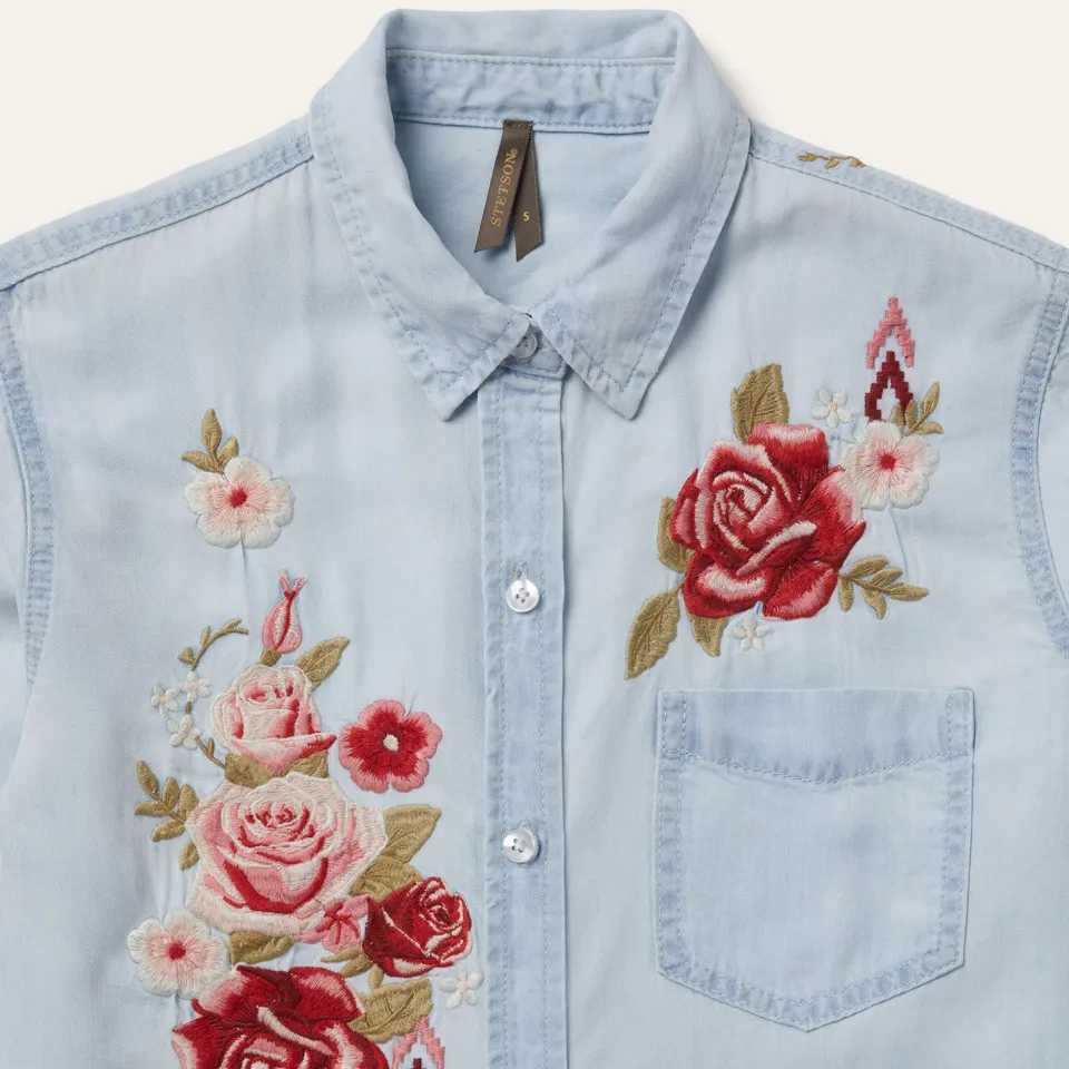 Sale Stetson Long-Sleeved Embroidered Blouse Blue