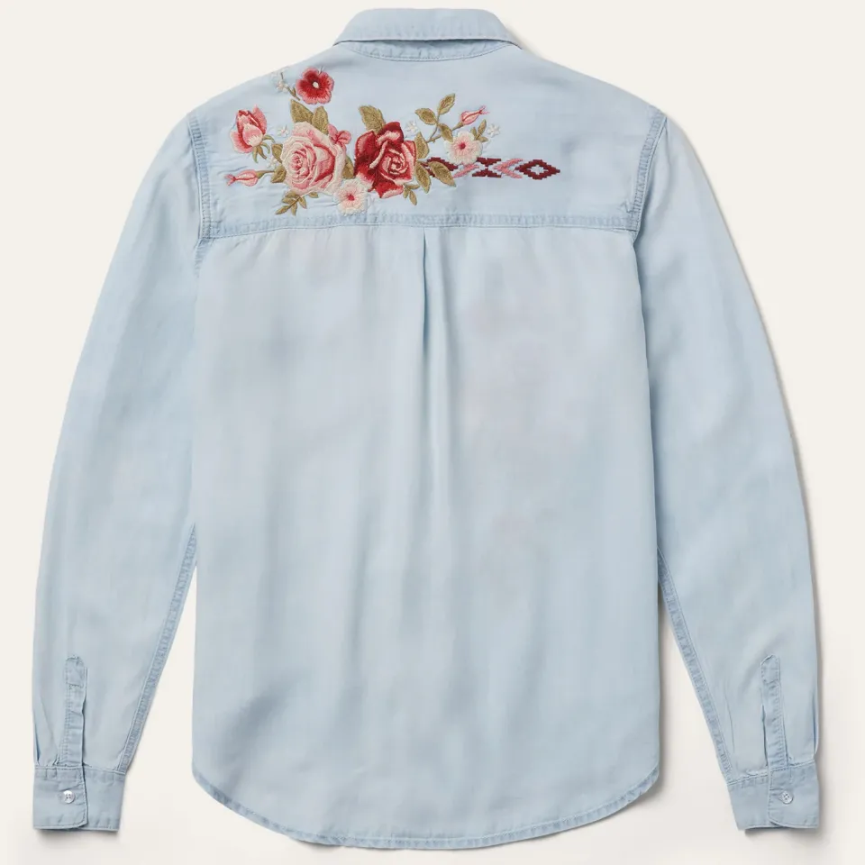 New Stetson Long-Sleeved Embroidered Blouse Blue