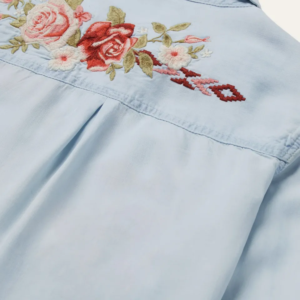 New Stetson Long-Sleeved Embroidered Blouse Blue