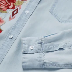 New Stetson Long-Sleeved Embroidered Blouse Blue