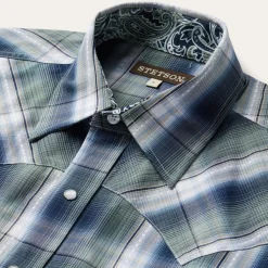 Discount Stetson Lucky Diamond Plaid Western Shirt Green
