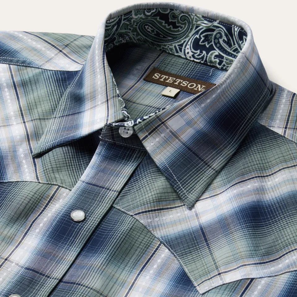 Discount Stetson Lucky Diamond Plaid Western Shirt Green