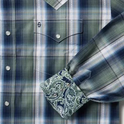 Discount Stetson Lucky Diamond Plaid Western Shirt Green