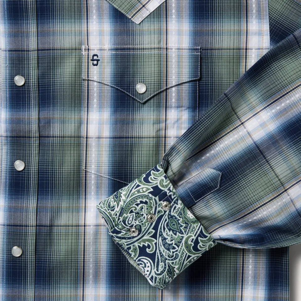 Discount Stetson Lucky Diamond Plaid Western Shirt Green