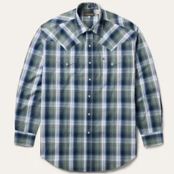 Outlet Stetson Lucky Diamond Plaid Western Shirt Green