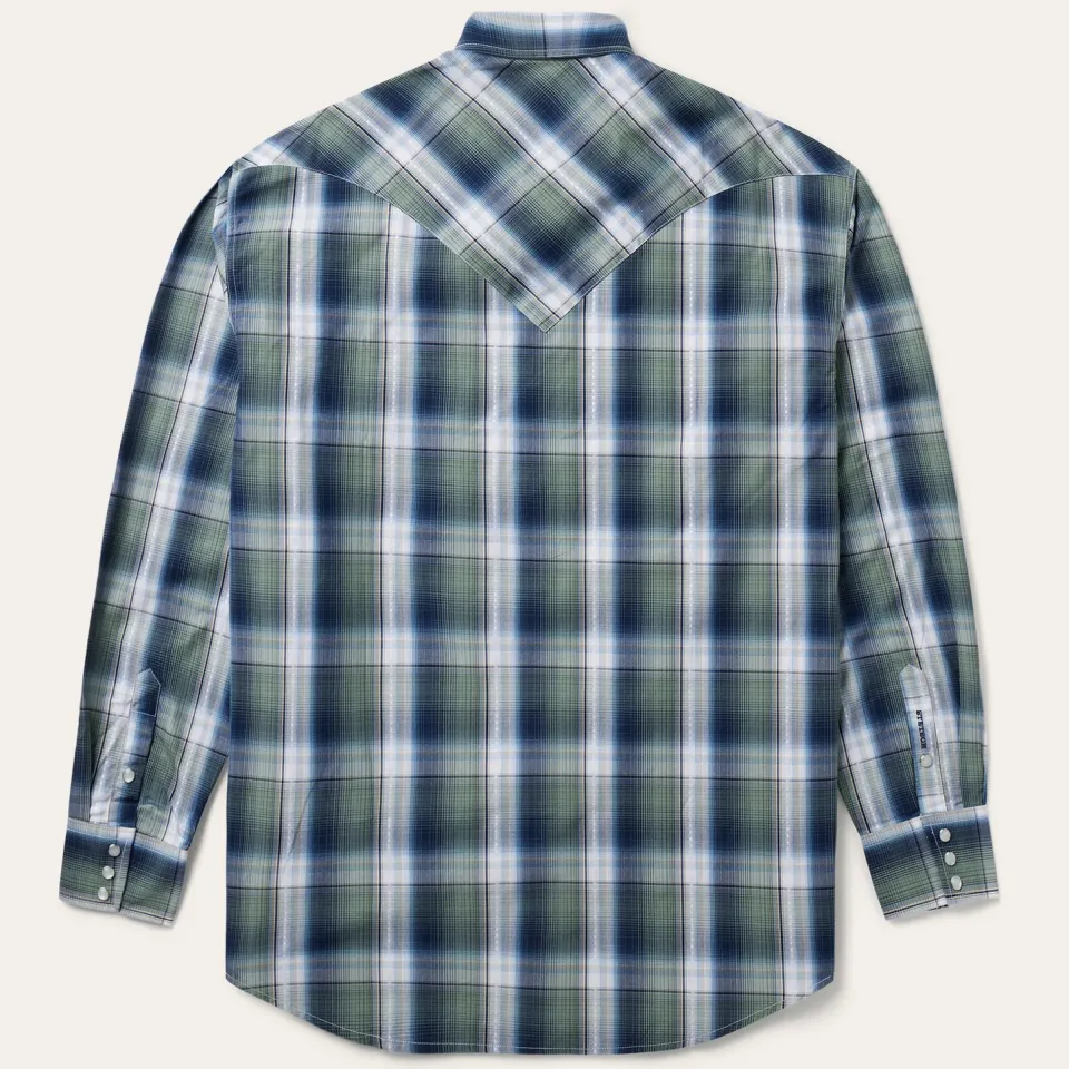 Outlet Stetson Lucky Diamond Plaid Western Shirt Green